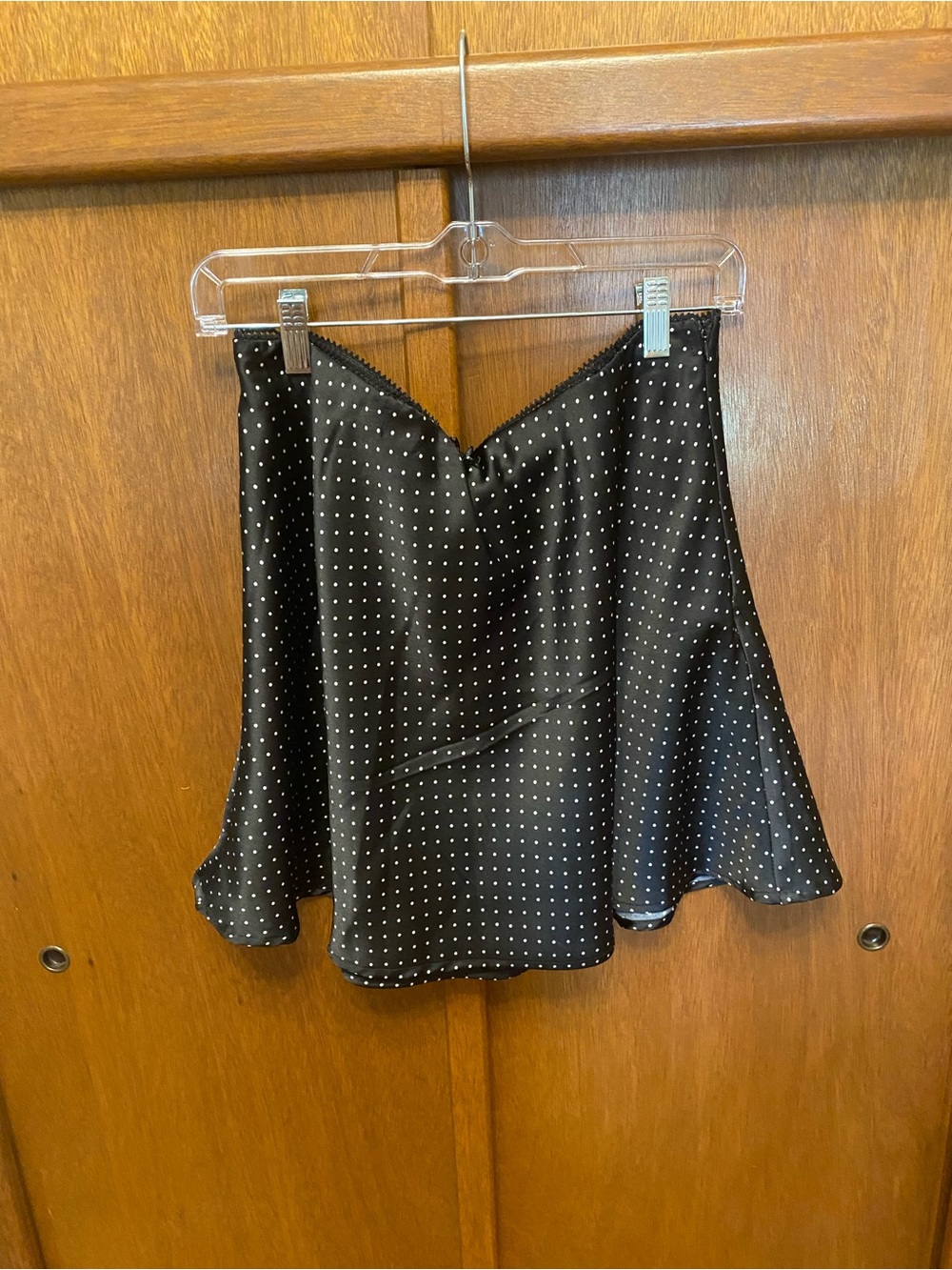 Black Polka Dot Satin Flared Skirt